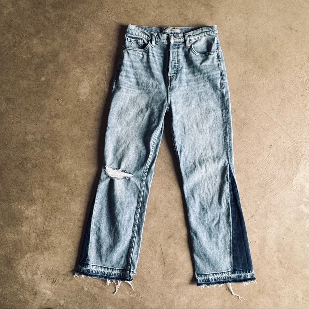 Hudson Jeans Light Wash Distressed Straight Leg Denim with dark hem/cuff/seem 28 - Picture 3 of 13
